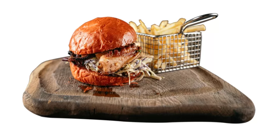 Burger Caracatiţă (NOU) cu cartofi pai și sos — Burgeri, Artisan 19 Alba Iulia